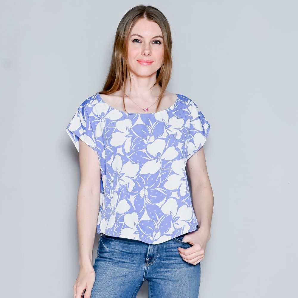 VINTAGE Louis Feraud Blue White Floral Top 12